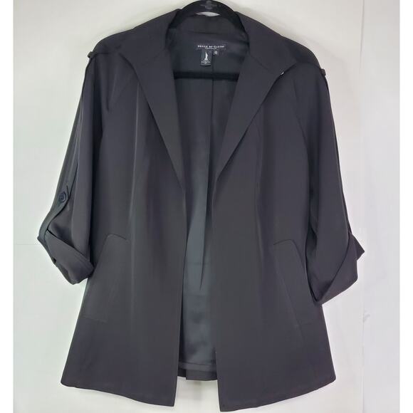 Peace of Cloth Open Blazer Panticular Button Cuff 1/2 Sleeve Pockets Black Sz 10 - Picture 1 of 12